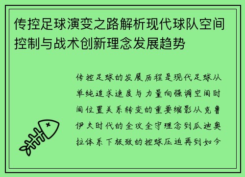 传控足球演变之路解析现代球队空间控制与战术创新理念发展趋势